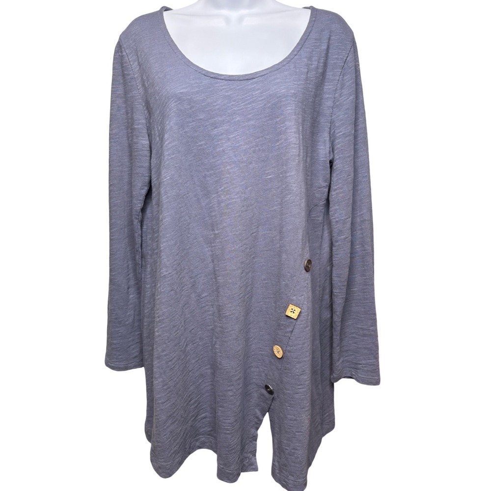 SOFT SURROUNDINGS Womens Blue Gray Asymmetric Tunic Top Sz M Lagenlook Boho Chic